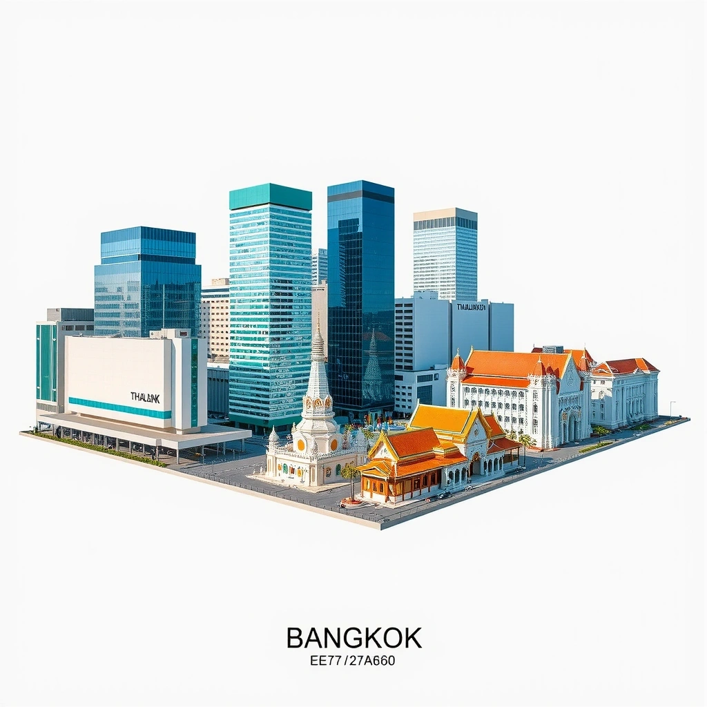 Thailand business district with modern towers and traditional elements